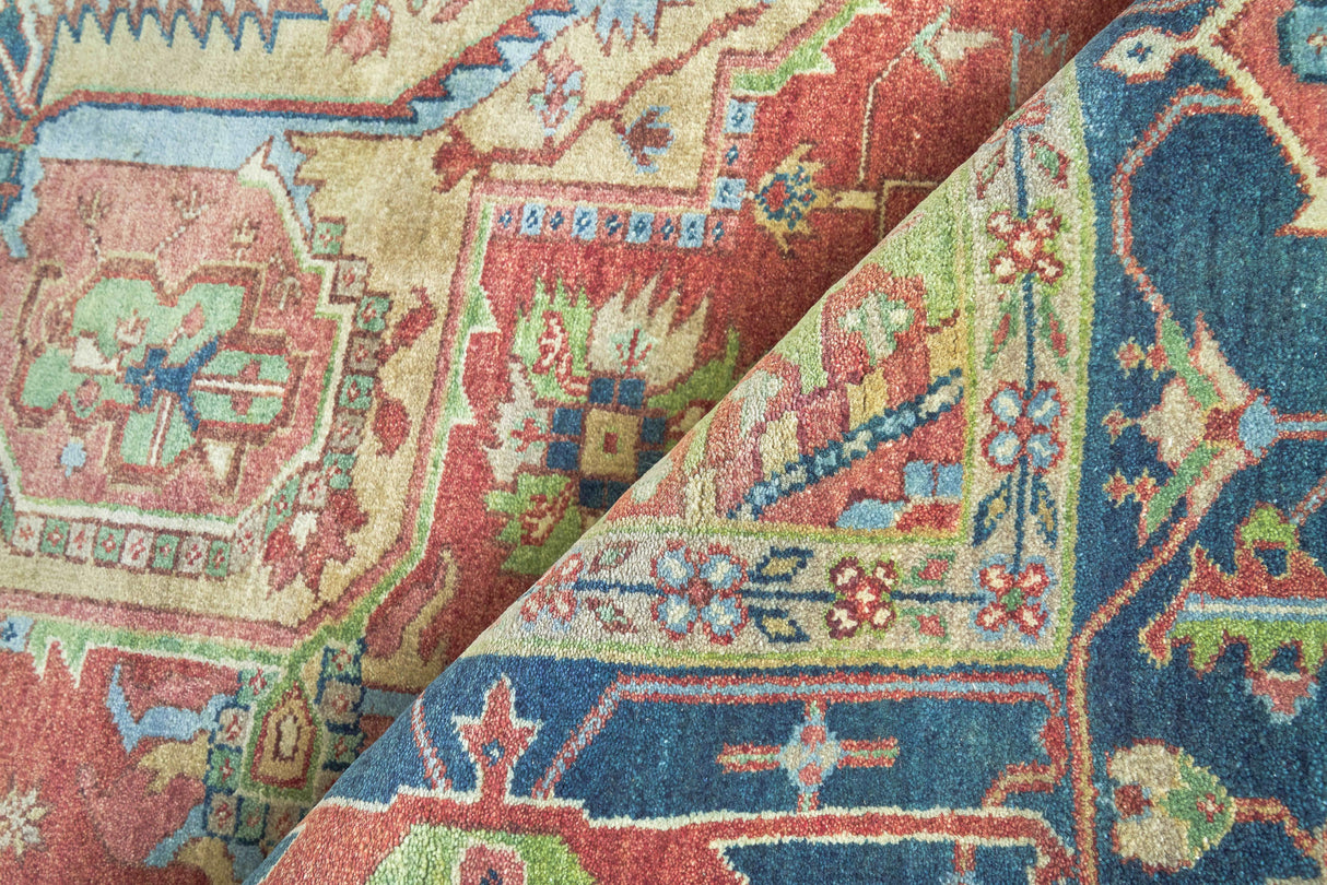 Exquisite Rugs Antique Weave Serapi Hand-knotted New Zealand Wool 7053 Red/Navy 10' x 14' Area Rug