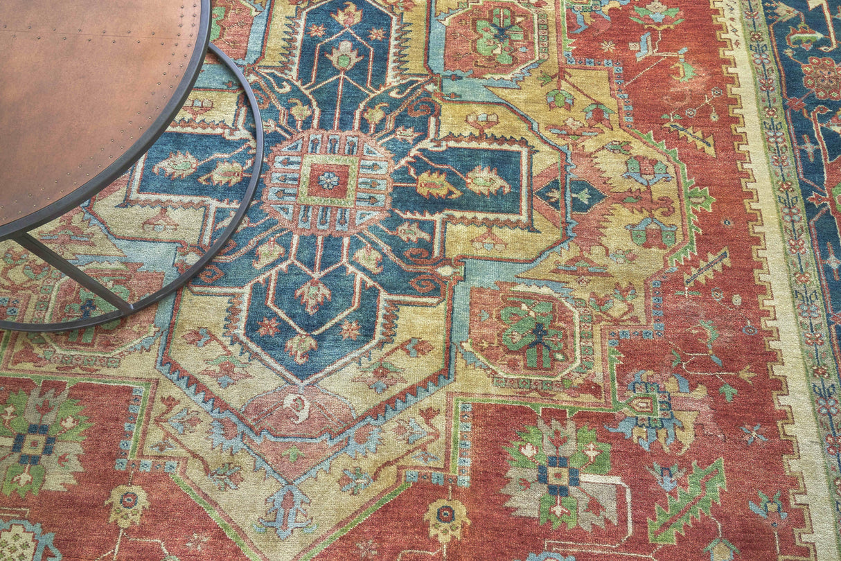 Exquisite Rugs Antique Weave Serapi Hand-knotted New Zealand Wool 7053 Red/Navy 14' x 18' Area Rug
