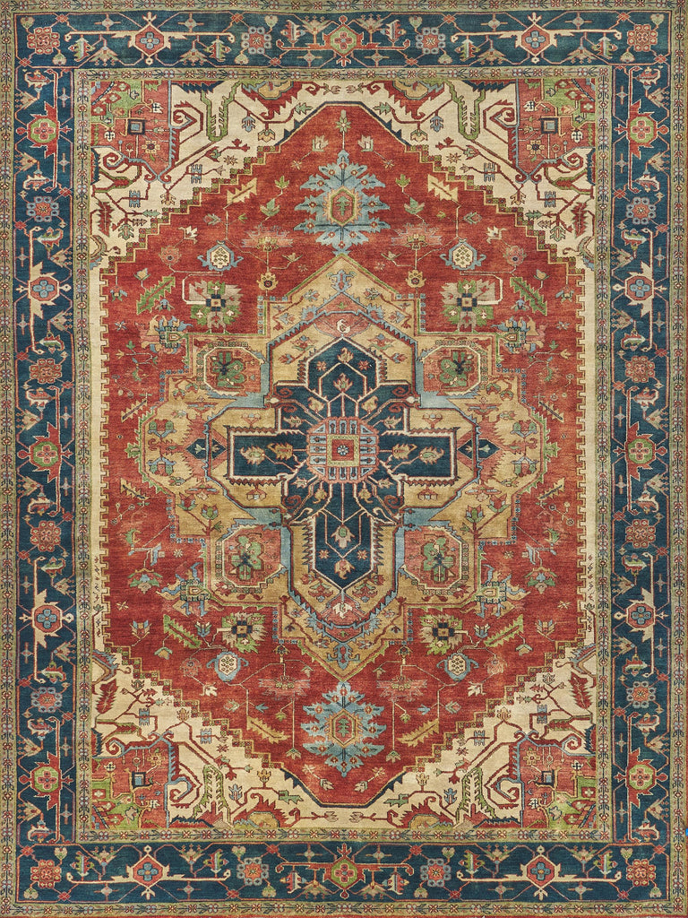 Exquisite Antique Weave Serapi Hand-knotted New Zealand Wool Red/Navy Area Rug 6.0'X9.0' Rug