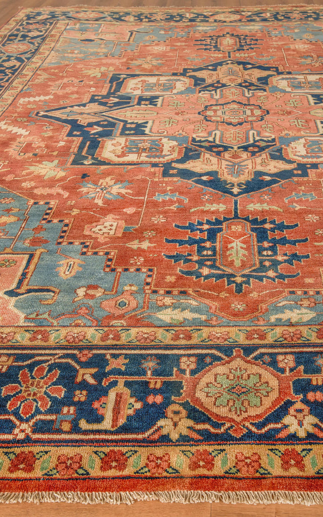 Exquisite Antique Weave Serapi Hand-knotted New Zealand Wool Rust/Blue Area Rug 10.0'X14.0' Rug