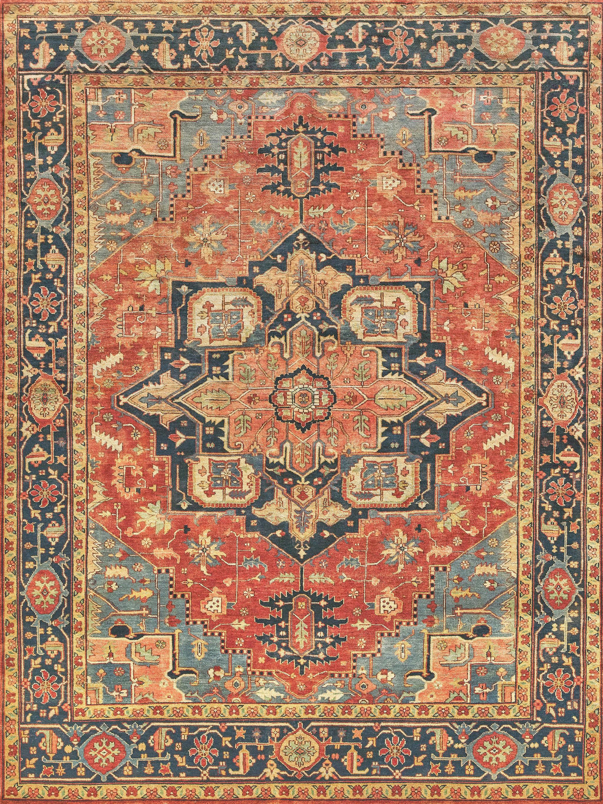 Exquisite Antique Weave Serapi Hand-knotted New Zealand Wool Rust/Blue Area Rug 12.0'X15.0' Rug