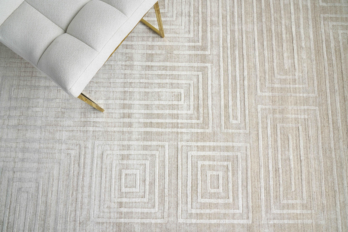 Exquisite Rugs Castelli Hand-loomed Bamboo Silk/Wool 4352 Light Beige 9' x 6' Area Rug
