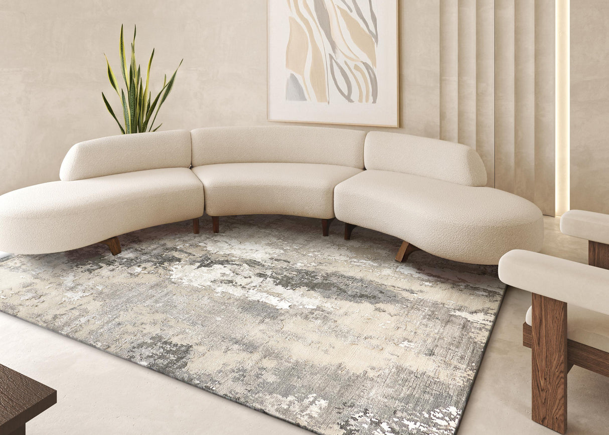 Exquisite Rugs Cosmo Hand-knotted Wool/Bamboo Silk 4345 Silver/Blue/Ivory 15' x 12' Area Rug