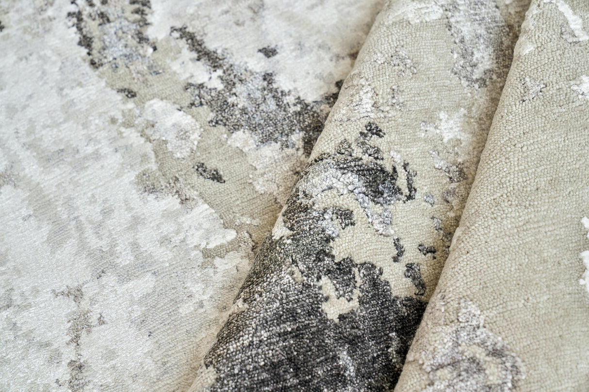 Exquisite Rugs Cosmo Hand-knotted Wool/Bamboo Silk 4345 Silver/Blue/Ivory 15' x 12' Area Rug