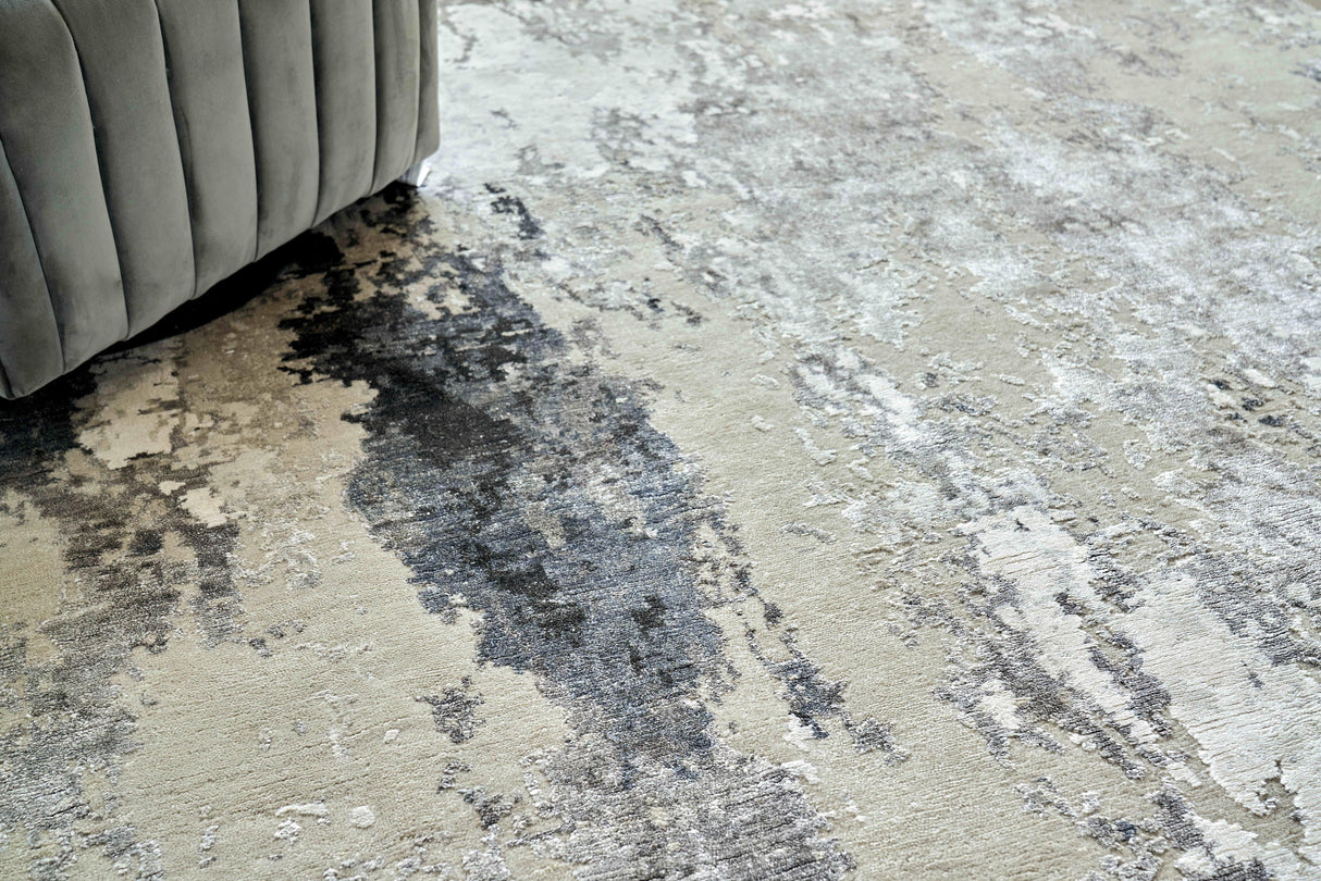 Exquisite Rugs Cosmo Hand-knotted Wool/Bamboo Silk 4345 Silver/Blue/Ivory 14' x 18' Area Rug