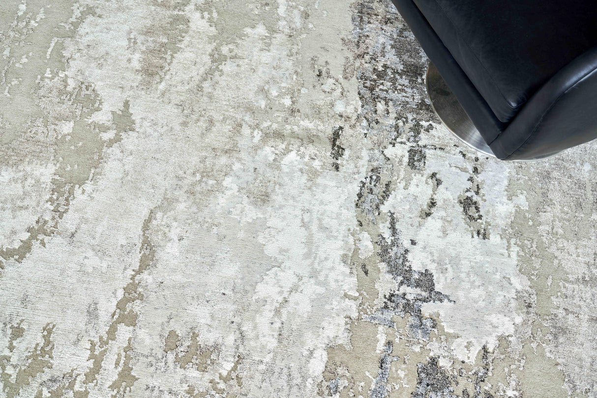 Exquisite Rugs Cosmo Hand-knotted Wool/Bamboo Silk 4345 Silver/Blue/Ivory 14' x 18' Area Rug