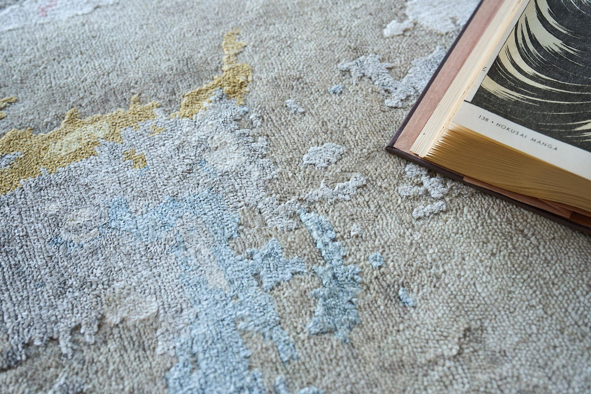 Exquisite Rugs Cosmo Hand-knotted Wool/Bamboo Silk 5719 Silver/Blue/Beige 10' x 14' Area Rug