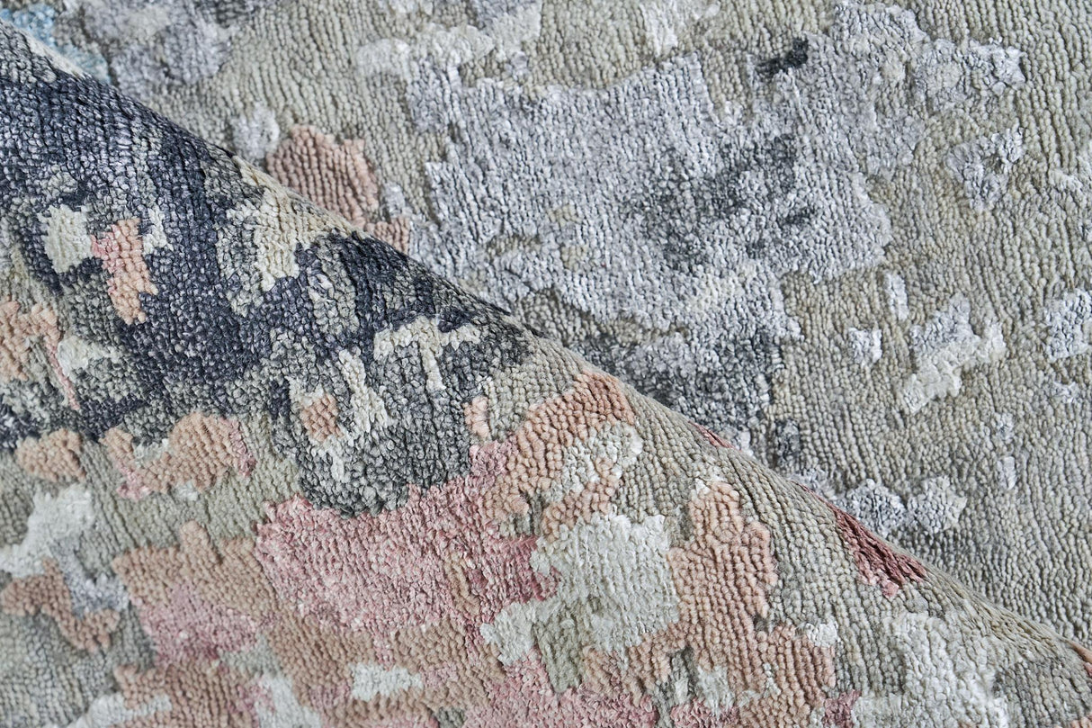 Exquisite Rugs Cosmo Hand-knotted Wool/Bamboo Silk 5719 Silver/Blue/Beige 10' x 14' Area Rug
