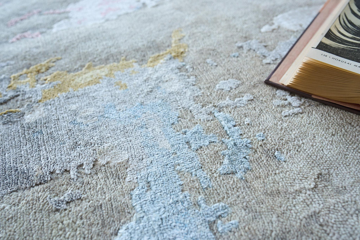 Exquisite Rugs Cosmo Hand-knotted Wool/Bamboo Silk 5719 Silver/Blue/Beige 10' x 14' Area Rug