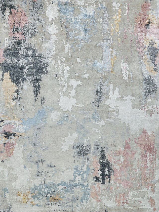 Exquisite Rugs Cosmo Hand-knotted Wool/Bamboo Silk 5719 Silver/Blue/Beige 8' x 10' Area Rug