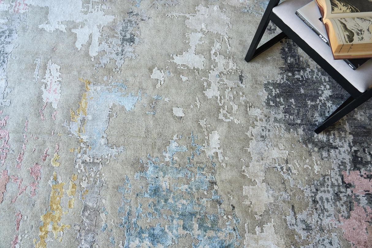 Exquisite Rugs Cosmo Hand-knotted Wool/Bamboo Silk 5719 Silver/Blue/Beige 8' x 10' Area Rug