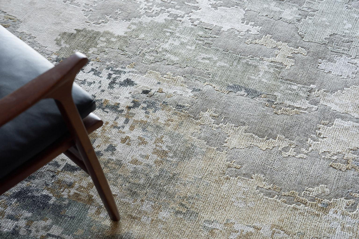 Exquisite Rugs Cosmo Hand-knotted Wool/Bamboo Silk 6312 Silver/Beige/Blue 9' x 12' Area Rug