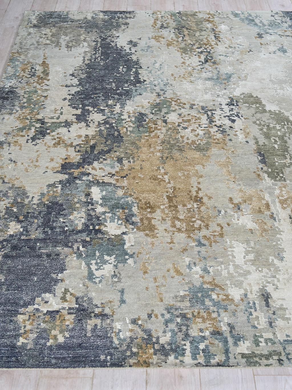 Exquisite Rugs Cosmo Hand-knotted Wool/Bamboo Silk 6312 Silver/Beige/Blue 9' x 12' Area Rug