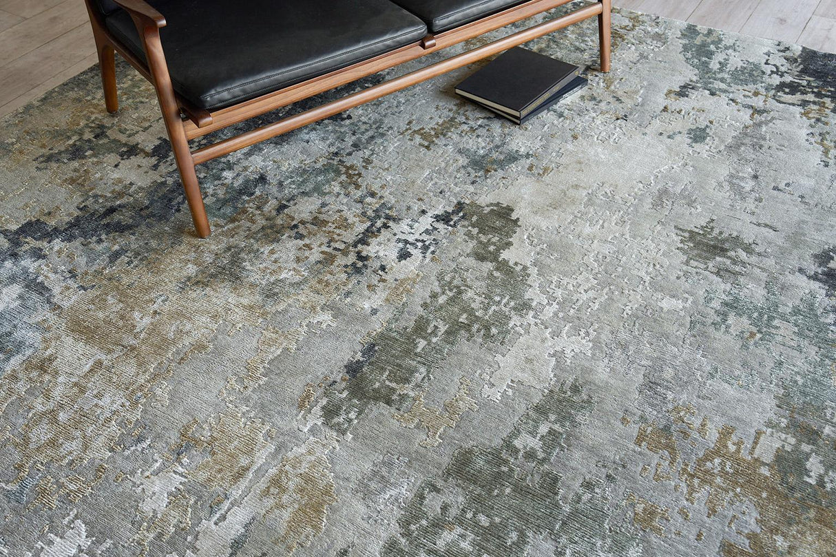 Exquisite Rugs Cosmo Hand-knotted Wool/Bamboo Silk 6312 Silver/Beige/Blue 9' x 12' Area Rug