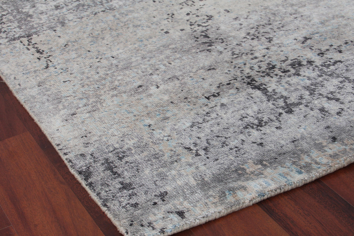 Exquisite Rugs Fine Pure Silk Hand-knotted Silk 4212 Ivory/Dark Gray/Multi 12' x 15' Area Rug