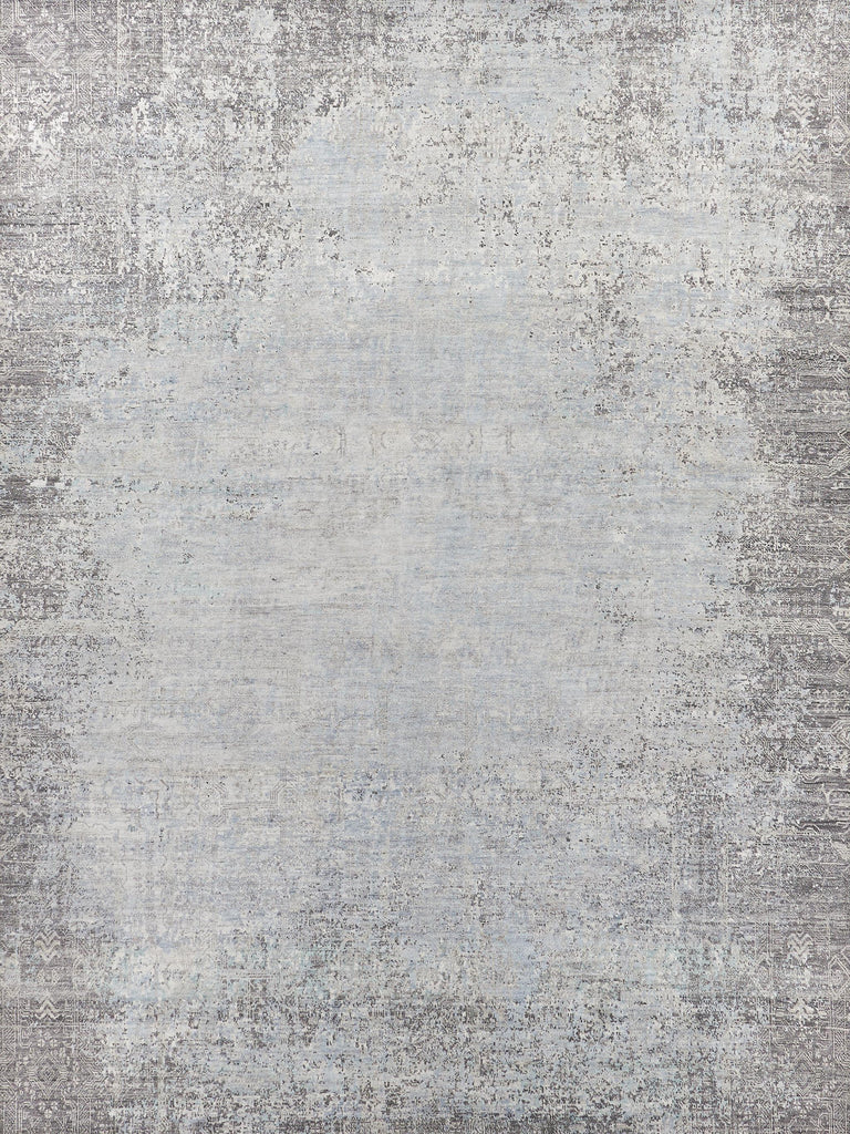 Exquisite Rugs Fine Pure Silk Hand-knotted Silk 4214 Ivory/Dark Gray/Multi 10' x 14' Area Rug