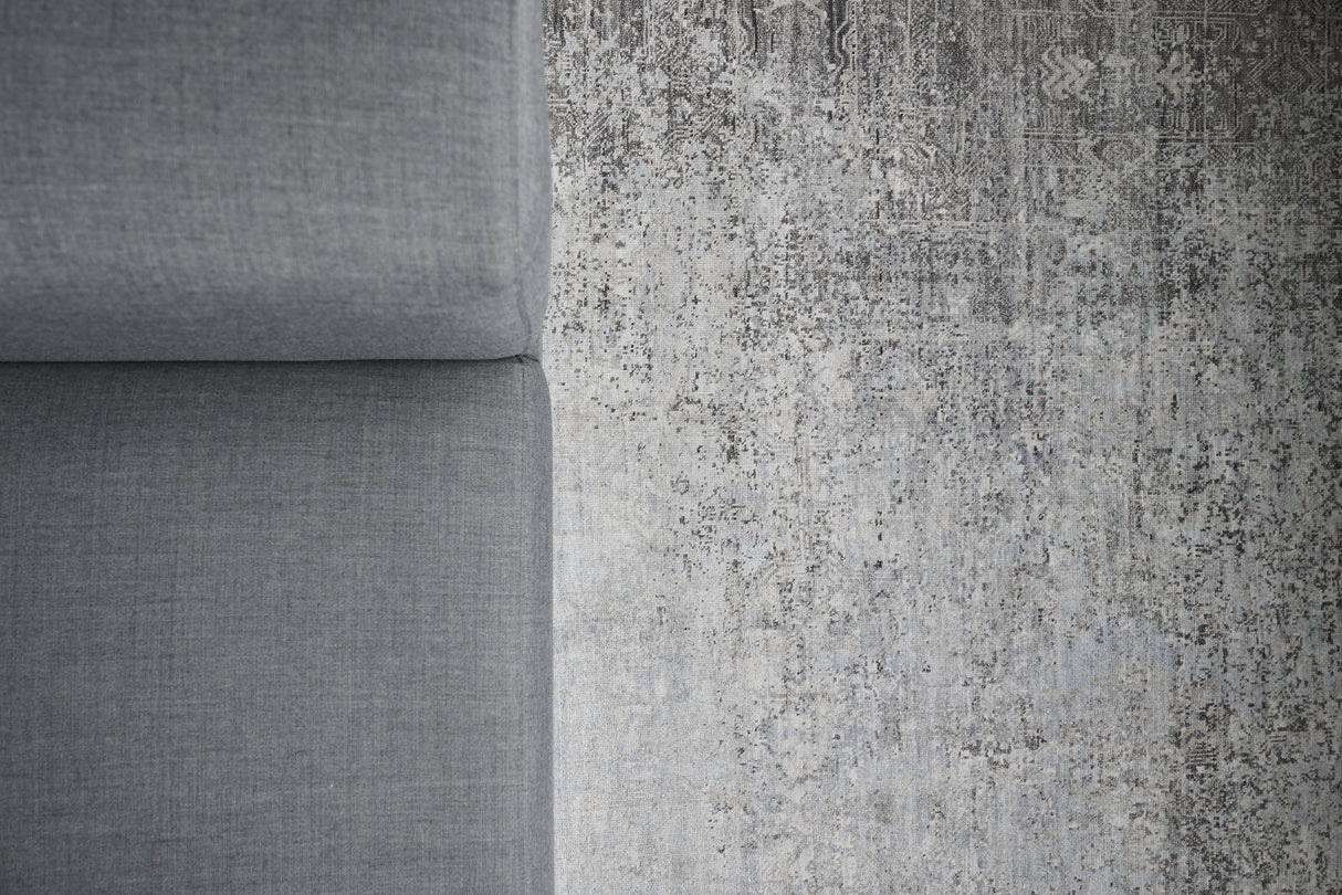 Exquisite Rugs Fine Pure Silk Hand-knotted Silk 4214 Ivory/Dark Gray/Multi 9' x 12' Area Rug