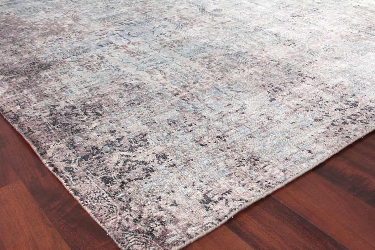 Exquisite Rugs Fine Pure Silk Hand-knotted Silk 4214 Ivory/Dark Gray/Multi 9' x 12' Area Rug