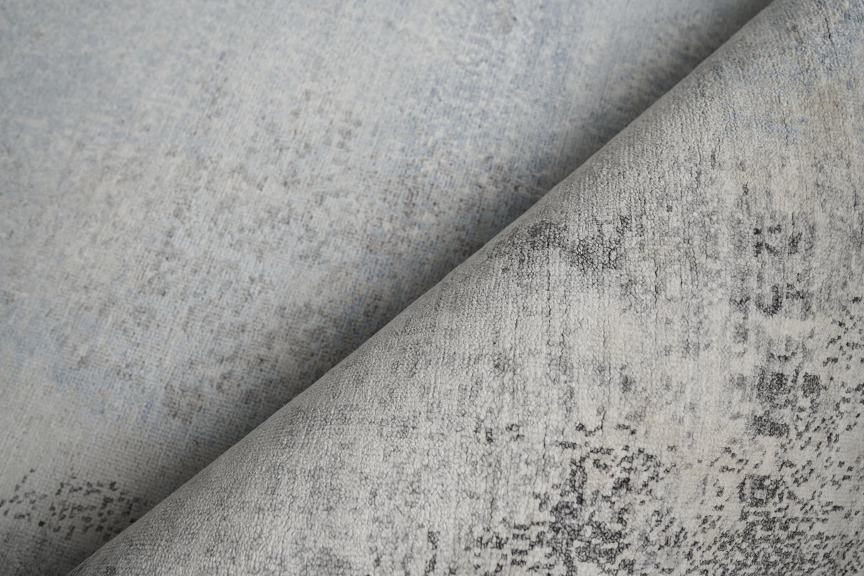 Exquisite Rugs Fine Pure Silk Hand-knotted Silk 4221 Silver/Gray 9' x 12' Area Rug