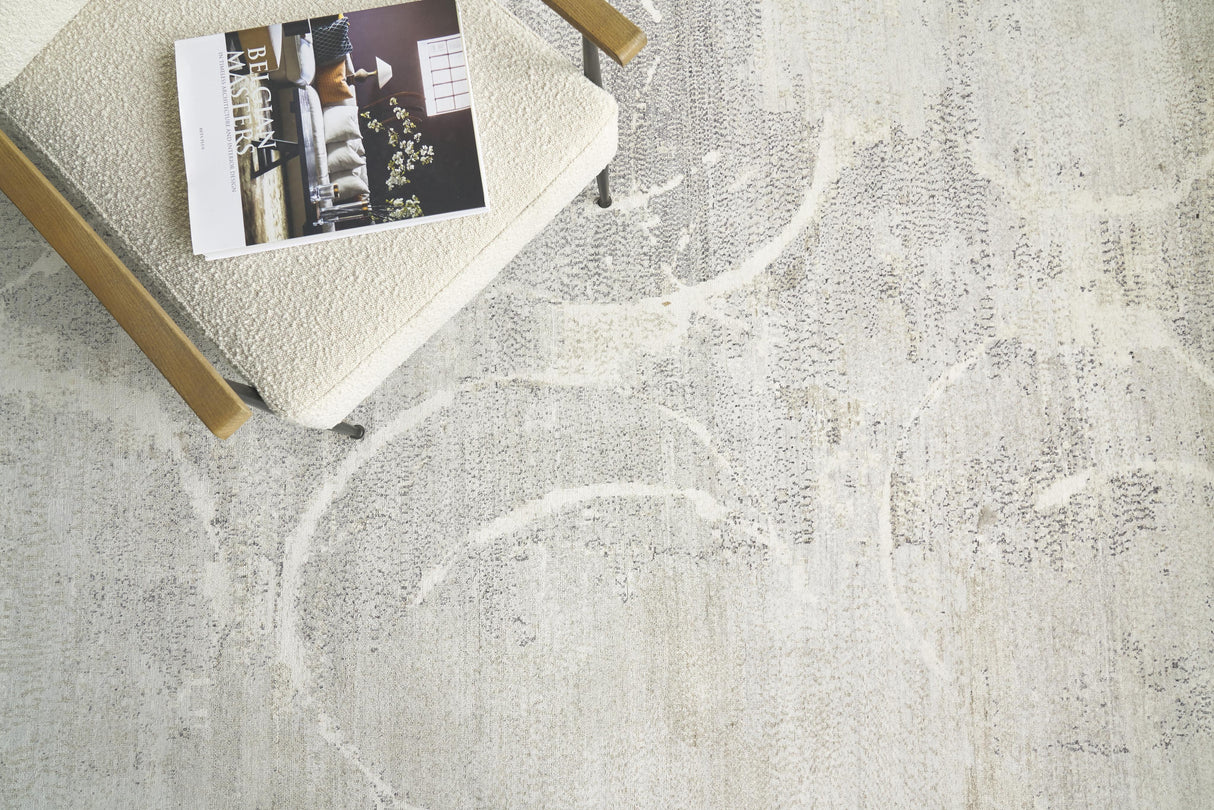 Exquisite Rugs Fine Pure Silk Hand-knotted Silk 4223 Gray/Ivory 9' x 12' Area Rug