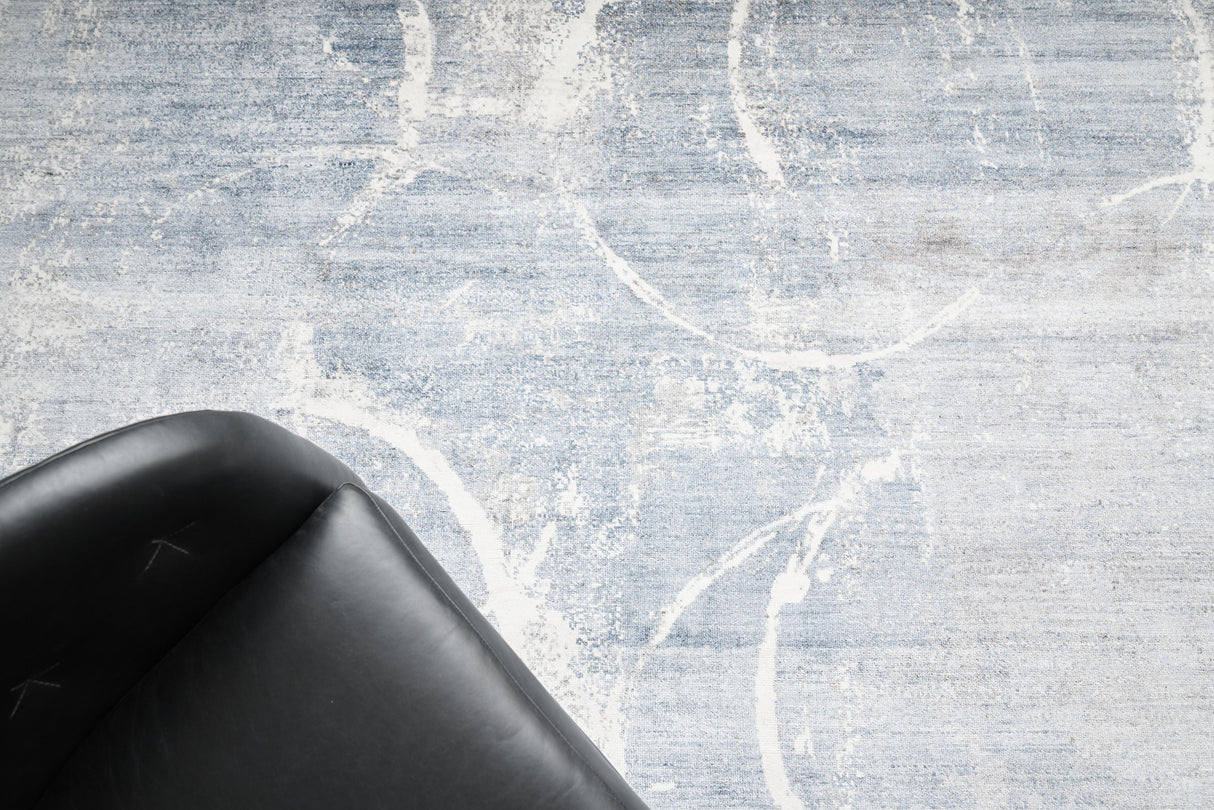 Exquisite Rugs Fine Pure Silk Hand-knotted Silk 4225 Blue/Gray/Ivory 8' x 10' Area Rug