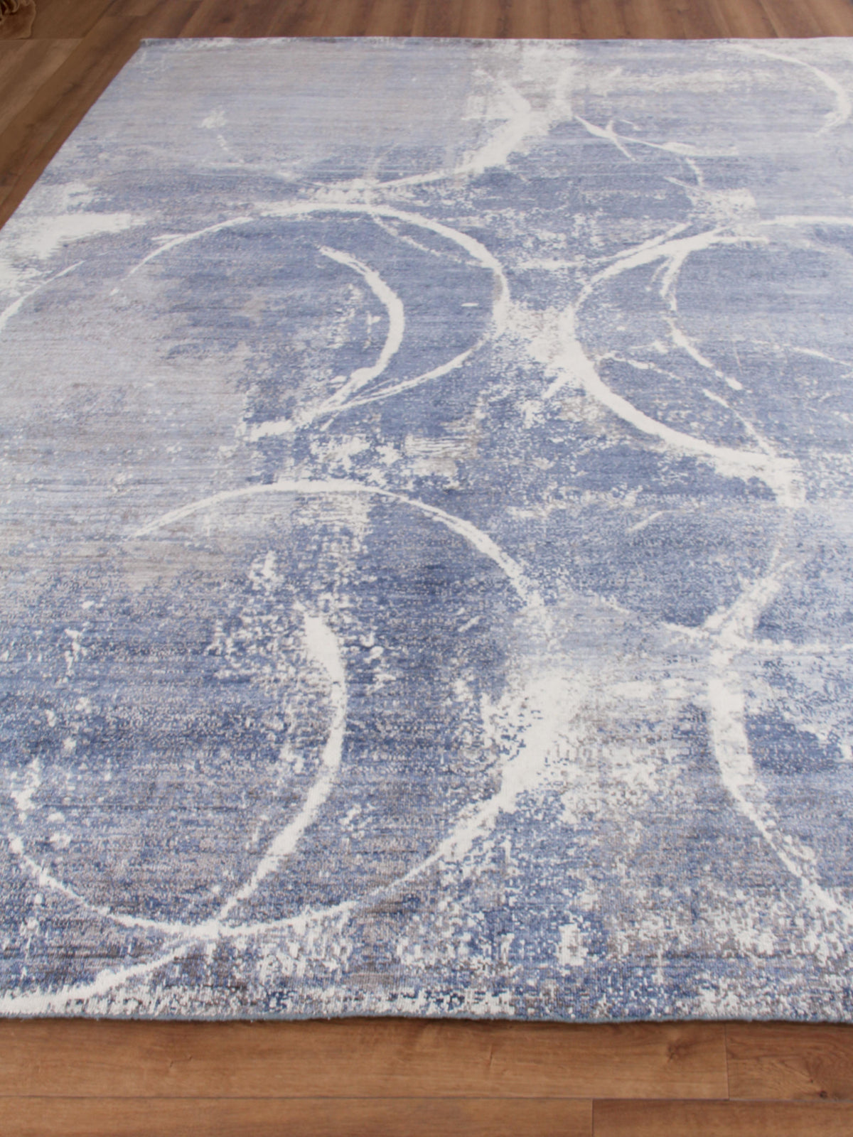 Exquisite Rugs Fine Pure Silk Hand-knotted Silk 4225 Blue/Gray/Ivory 9' x 12' Area Rug