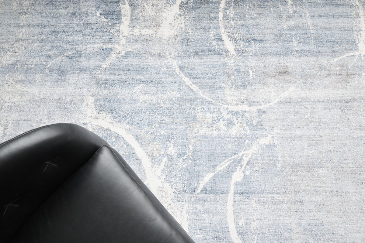 Exquisite Rugs Fine Pure Silk Hand-knotted Silk 4225 Blue/Gray/Ivory 9' x 12' Area Rug