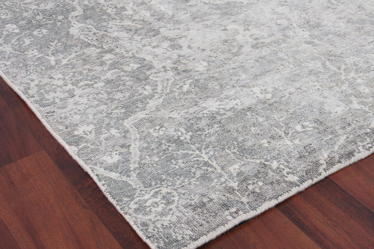 Exquisite Rugs Fine Pure Silk Hand-knotted Silk 4228 Gray/Ivory 12' x 15' Area Rug