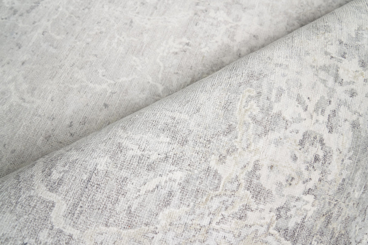Exquisite Rugs Fine Pure Silk Hand-knotted Silk 4228 Gray/Ivory 12' x 15' Area Rug