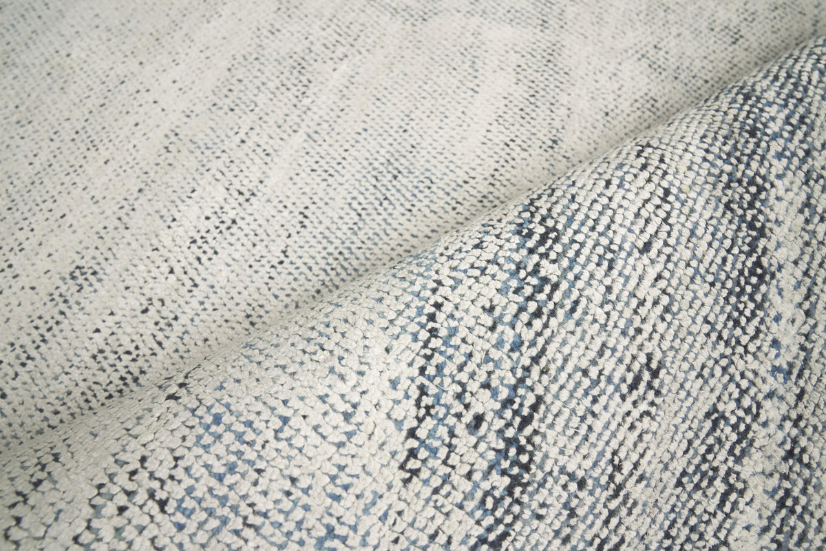 Exquisite Rugs Fine Pure Silk Hand-knotted Silk 4229 White/Blue 9' x 12' Area Rug