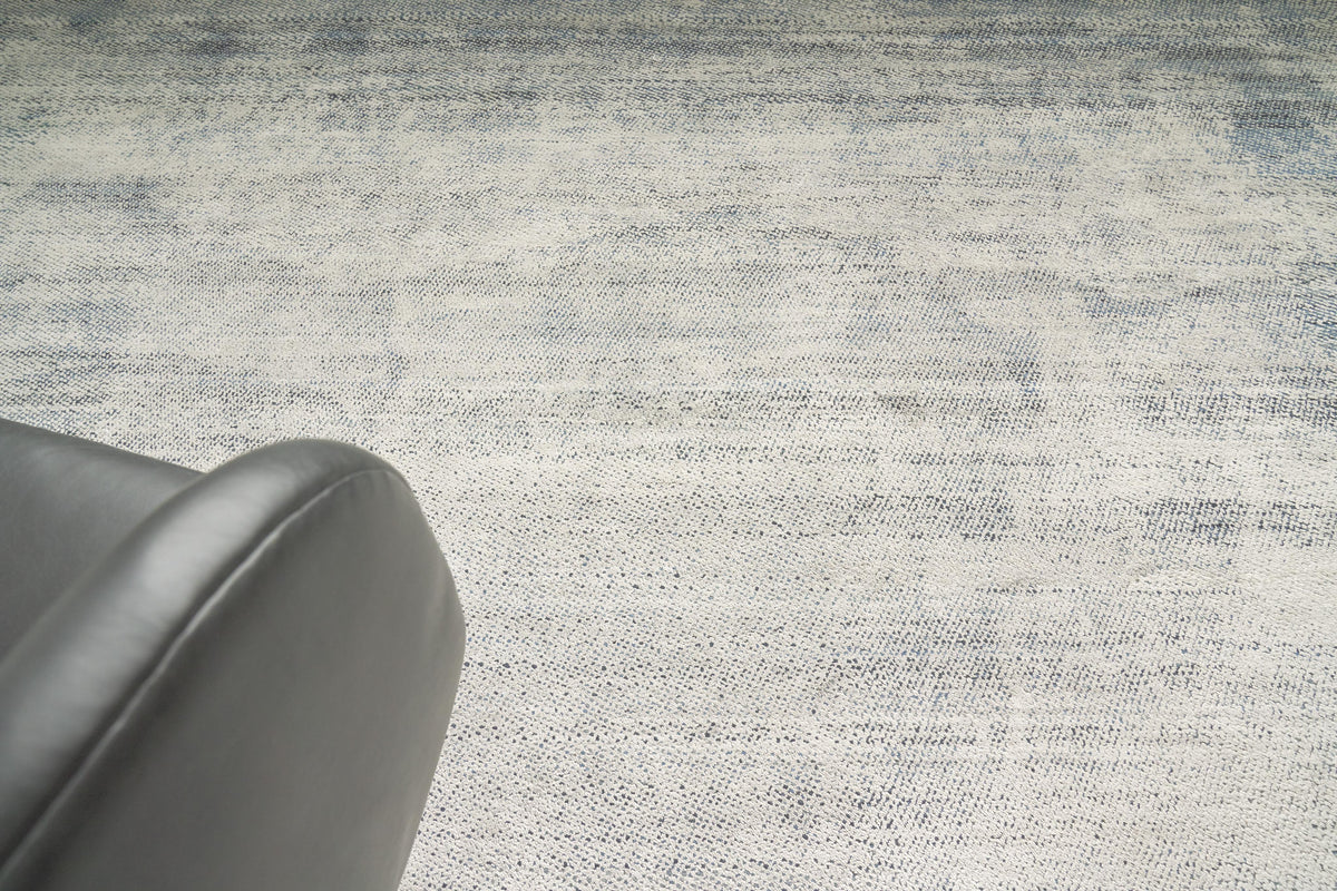Exquisite Rugs Fine Pure Silk Hand-knotted Silk 4229 White/Blue 9' x 12' Area Rug