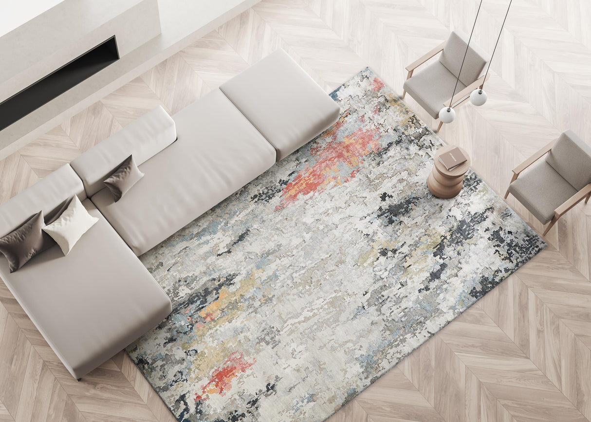 Exquisite Rugs Floor Art Hand-knotted Bamboo Silk 5499 Silver/Gray/Coffee 18' x 14' Area Rug