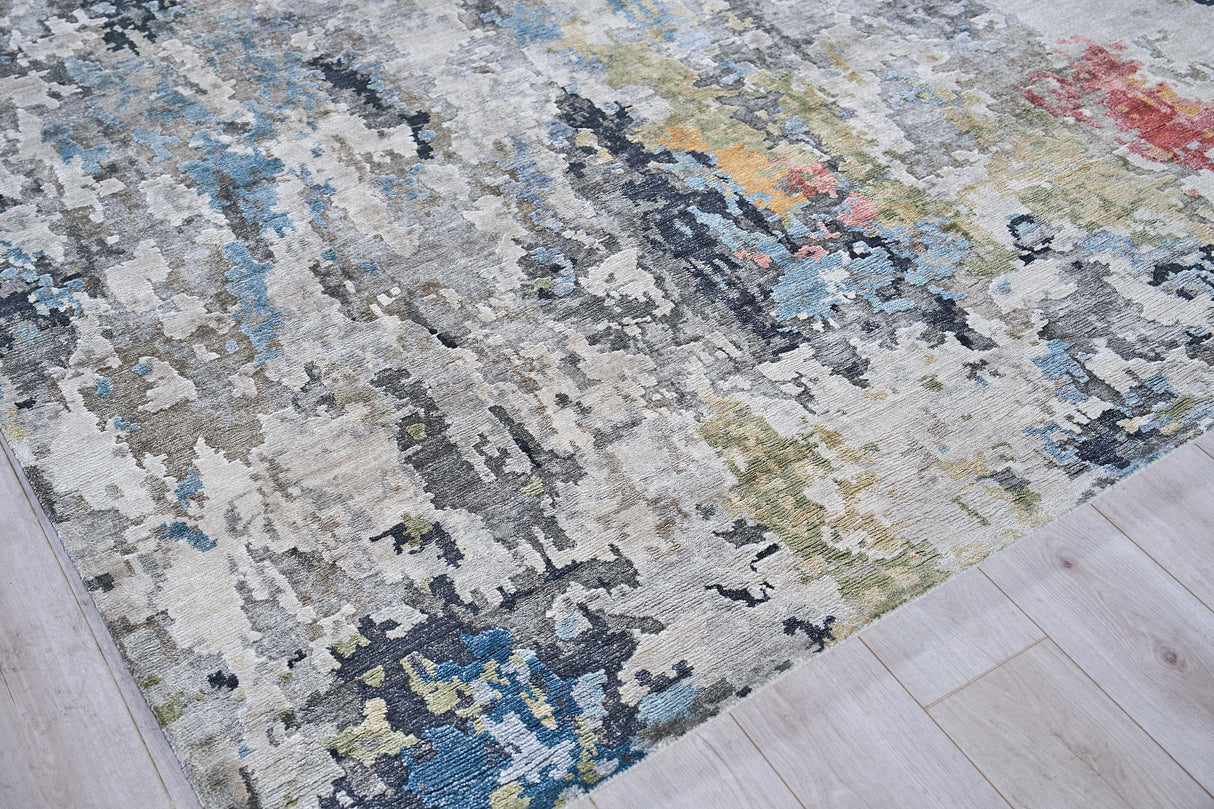 Exquisite Rugs Floor Art Hand-knotted Bamboo Silk 5499 Silver/Gray/Coffee 10' x 8' Area Rug