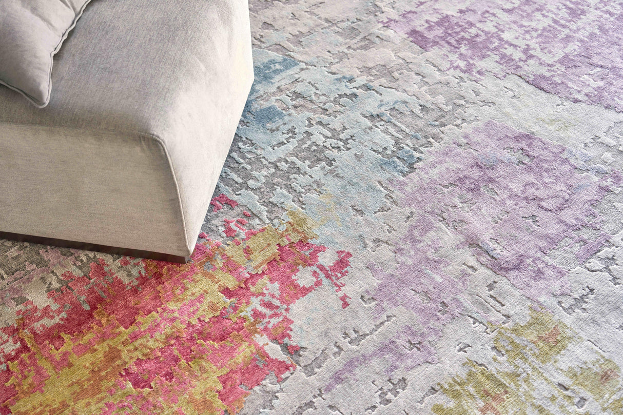 Exquisite Rugs Floor Art Hand-knotted Bamboo Silk 5501 Ivory/Blue/Gold/Lavender 6' x 9' Area Rug