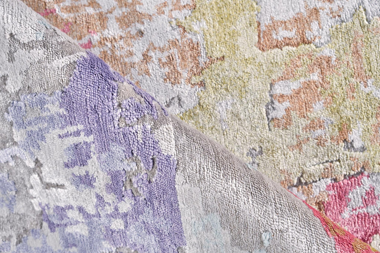 Exquisite Floor Art Hand-knotted Bamboo Silk Ivory/Blue/Gold/Lavender Area Rug 8.0'X10.0' Rug