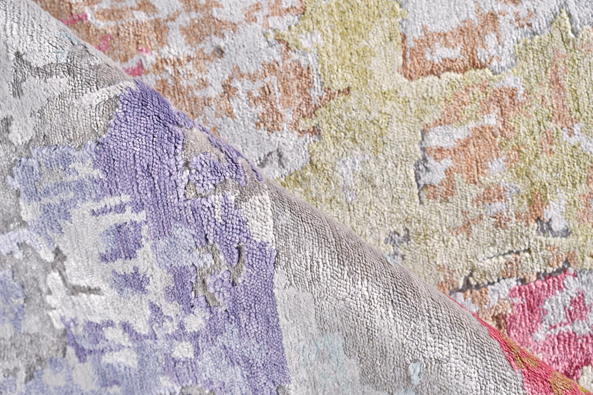 Exquisite Rugs Floor Art Hand-knotted Bamboo Silk 5501 Ivory/Blue/Gold/Lavender 8' x 10' Area Rug