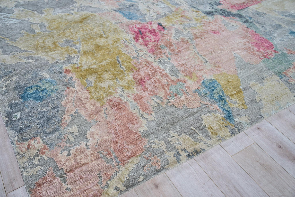 Exquisite Rugs Floor Art Hand-knotted Bamboo Silk 5504 Silver/Blush 15' x 12' Area Rug