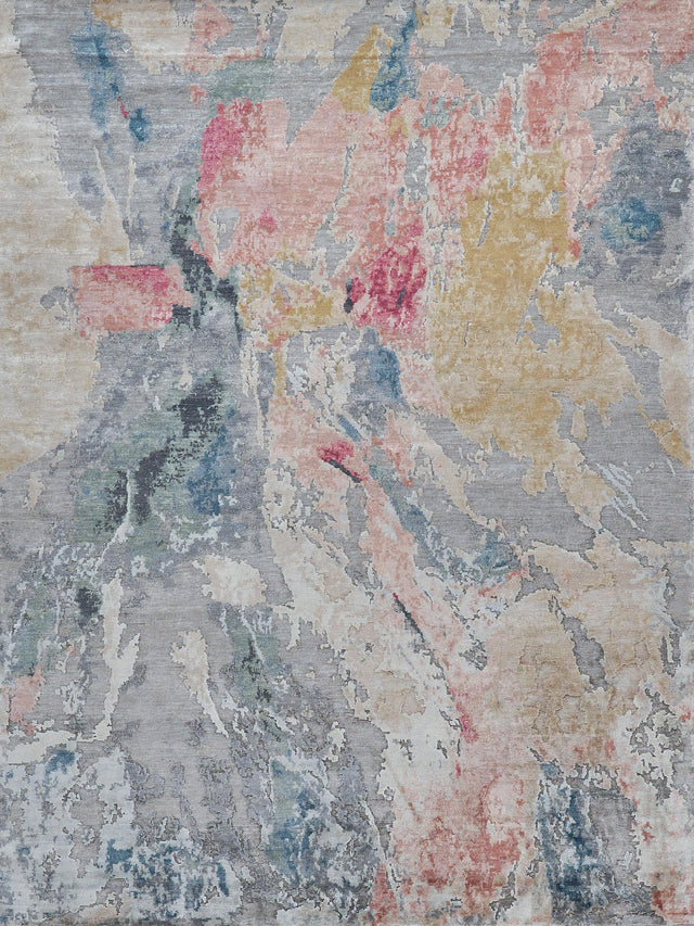 Exquisite Rugs Floor Art Hand-knotted Bamboo Silk 5504 Silver/Blush 8' x 10' Area Rug