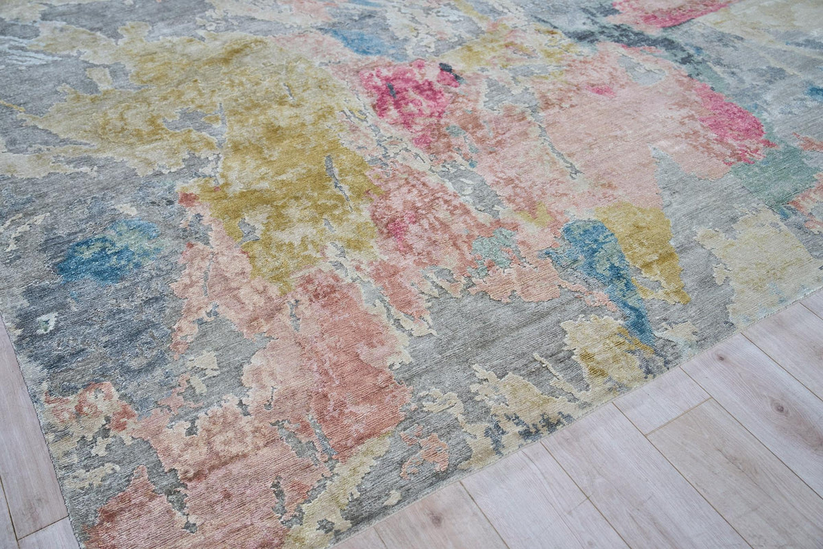 Exquisite Rugs Floor Art Hand-knotted Bamboo Silk 5504 Silver/Blush 10' x 8' Area Rug