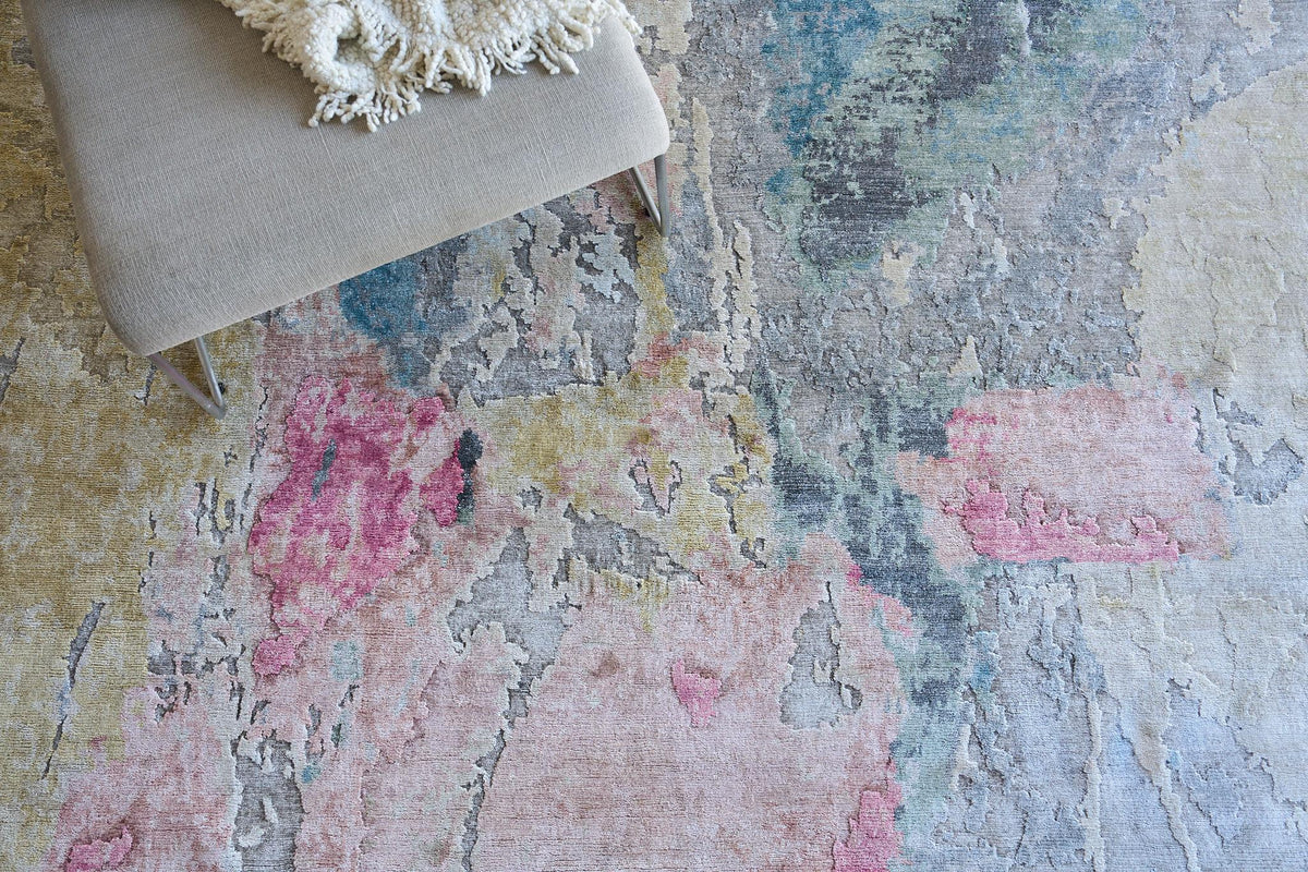 Exquisite Rugs Floor Art Hand-knotted Bamboo Silk 5504 Silver/Blush 10' x 8' Area Rug