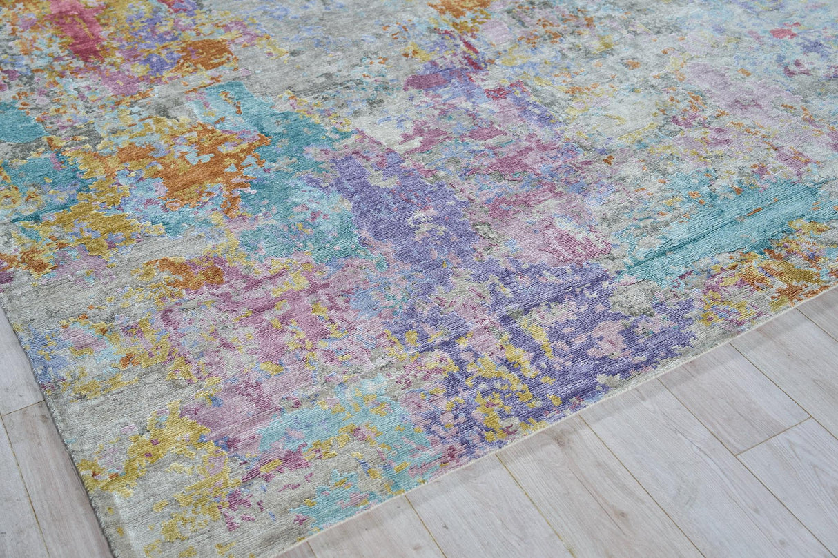 Exquisite Rugs Floor Art Hand-knotted Bamboo Silk 5535 Ivory/Multi 8' x 10' Area Rug