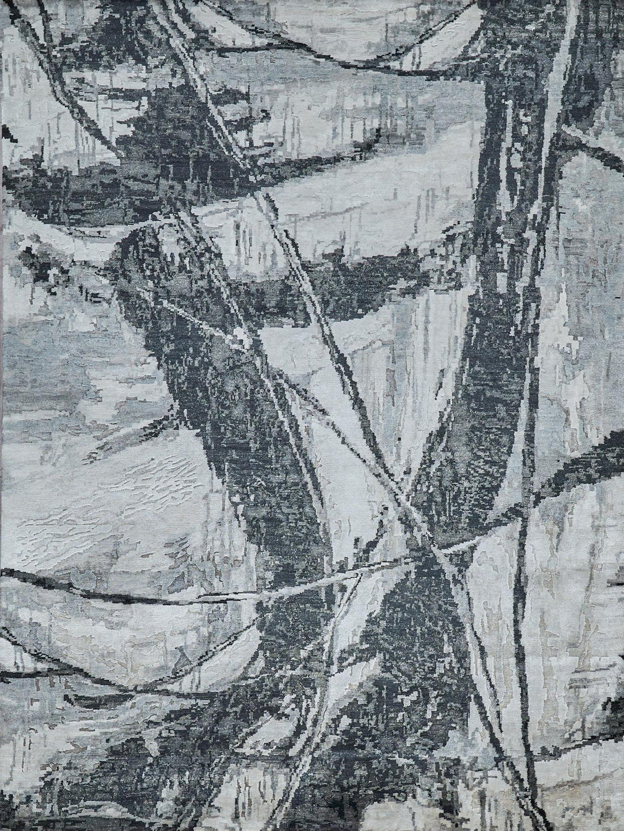 Exquisite Floor Art Hand-knotted Bamboo Silk Silvery/Dark Gray Area Rug 10.0'X14.0' Rug