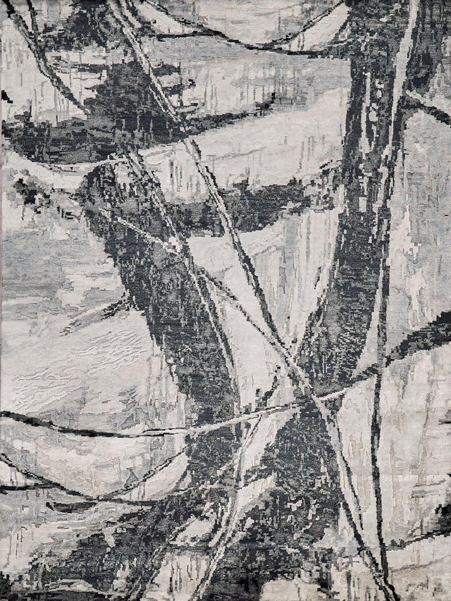 Exquisite Rugs Floor Art Hand-knotted Bamboo Silk 5707 Silvery/Dark Gray 14' x 18' Area Rug