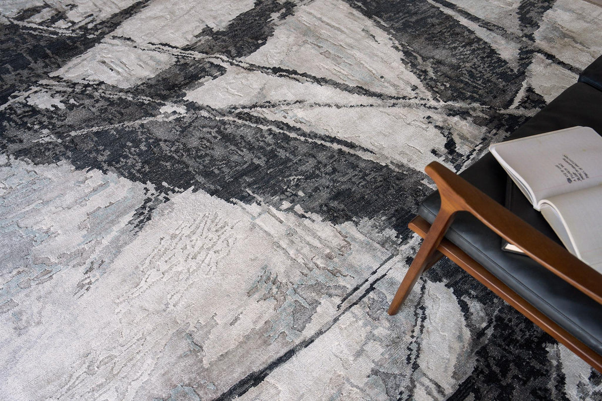 Exquisite Rugs Floor Art Hand-knotted Bamboo Silk 5707 Silvery/Dark Gray 14' x 18' Area Rug