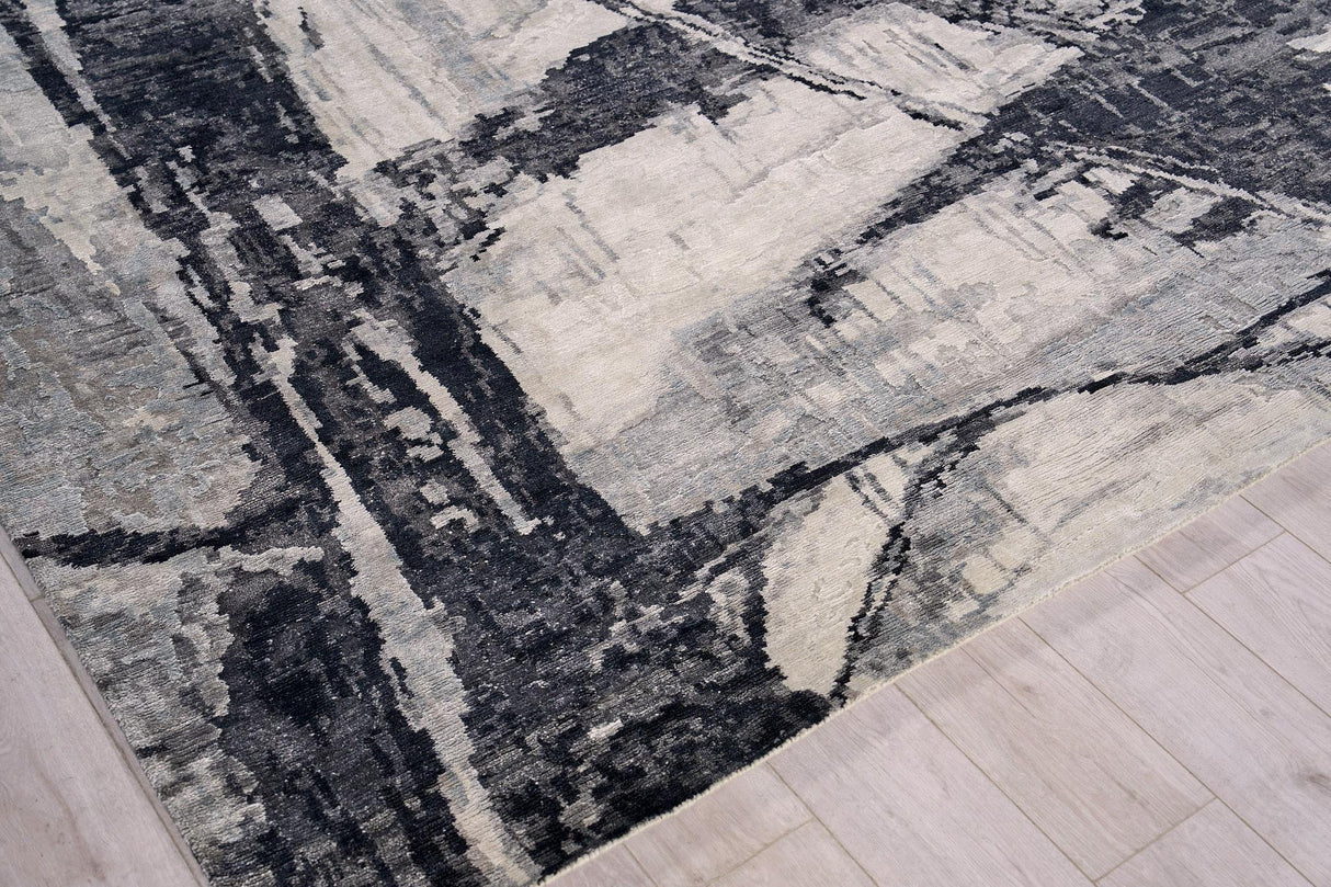 Exquisite Rugs Floor Art Hand-knotted Bamboo Silk 5707 Silvery/Dark Gray 6' x 9' Area Rug