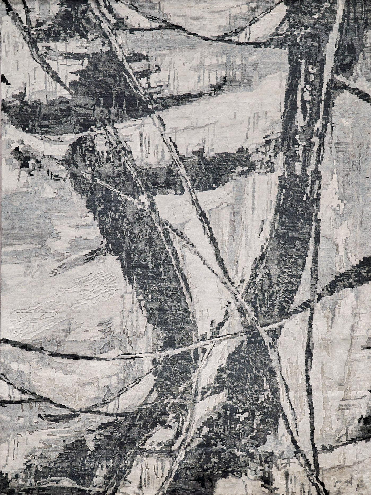 Exquisite Rugs Floor Art Hand-knotted Bamboo Silk 5707 Silvery/Dark Gray 9' x 12' Area Rug