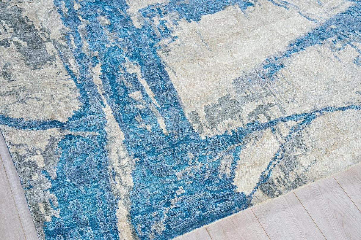 Exquisite Rugs Floor Art Hand-knotted Bamboo Silk 5708 Ivory/Light Blue 8' x 10' Area Rug