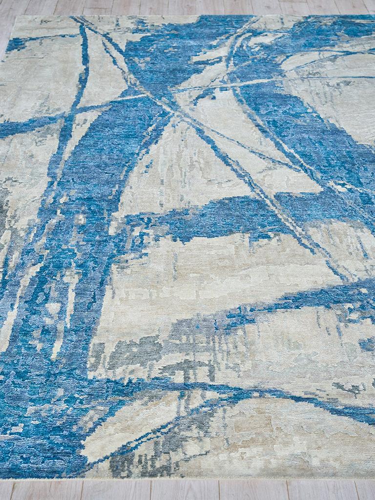 Exquisite Rugs Floor Art Hand-knotted Bamboo Silk 5708 Ivory/Light Blue 8' x 10' Area Rug