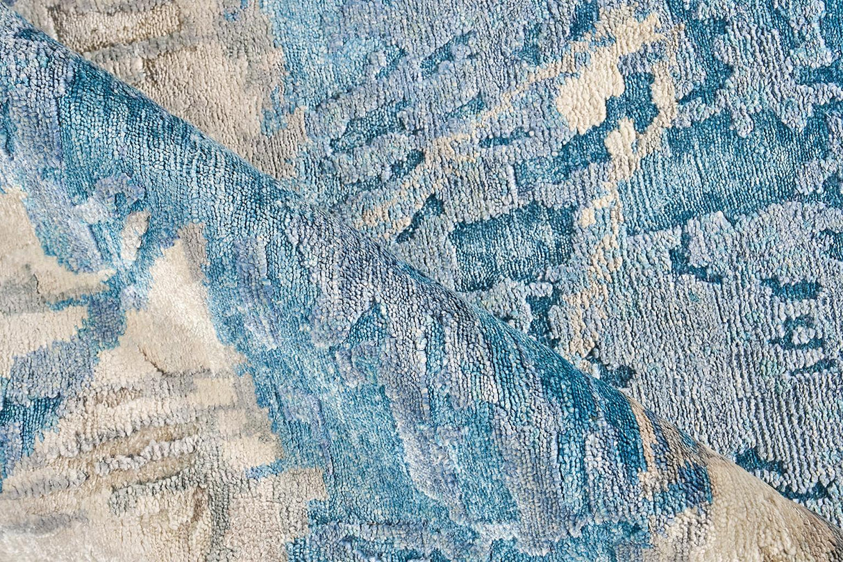 Exquisite Rugs Floor Art Hand-knotted Bamboo Silk 5708 Ivory/Light Blue 8' x 10' Area Rug