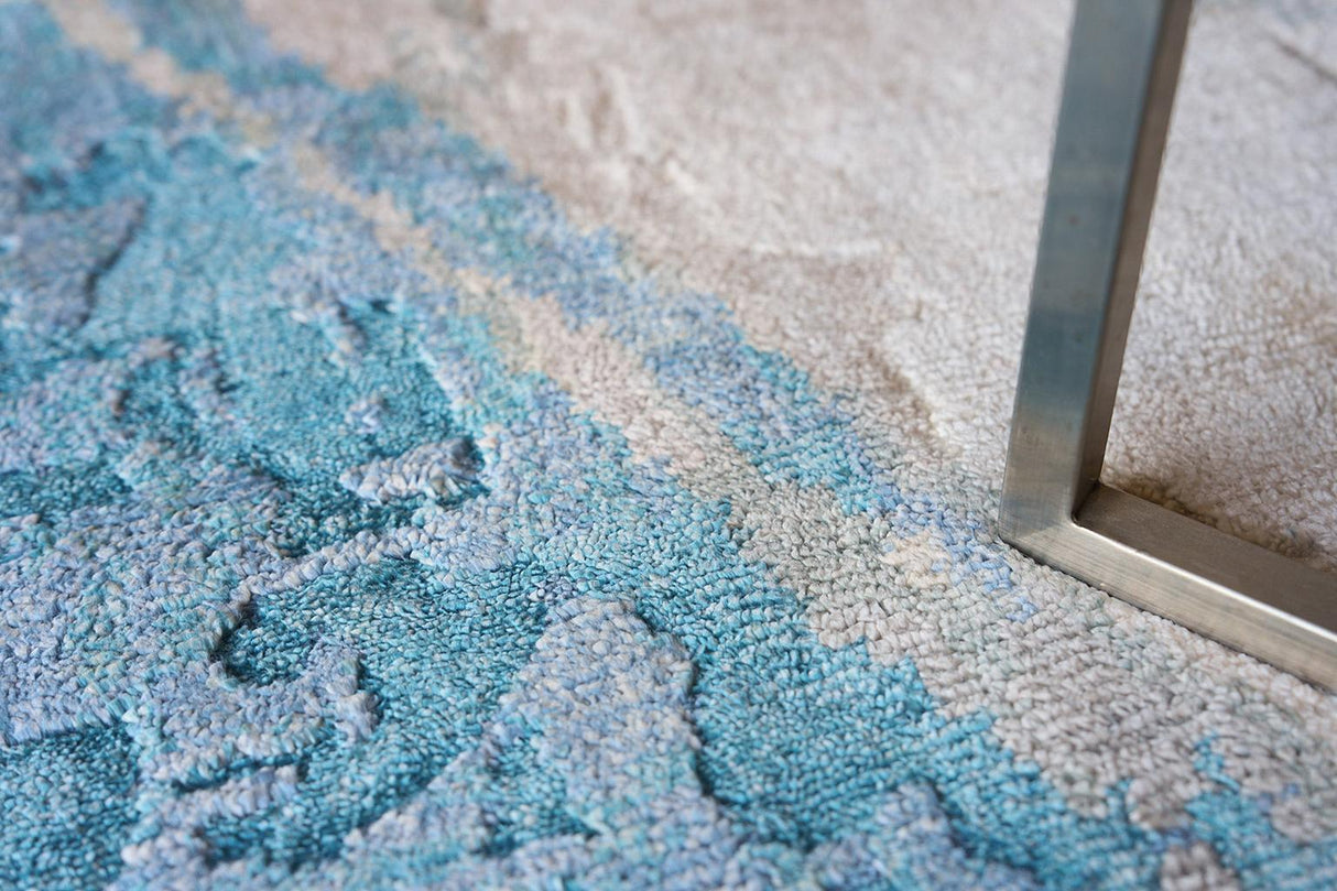 Exquisite Rugs Floor Art Hand-knotted Bamboo Silk 5708 Ivory/Light Blue 8' x 10' Area Rug